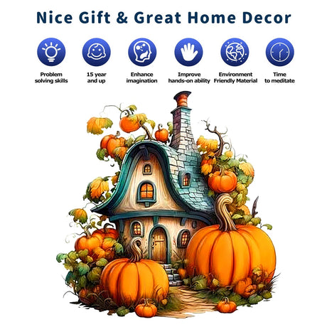 Pumpkin Cottage Wooden Jigsaw Puzzle Irregular Shaped Pieces