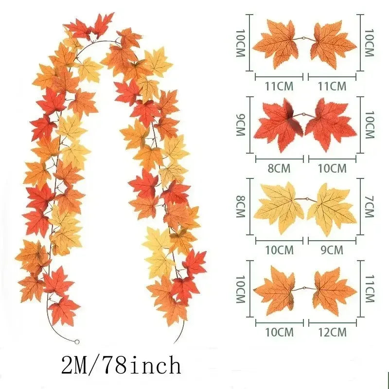 200CM Autumn Artificial Maple Leaf Garland Wreath Vine Home Decor Garden Halloween Windows Decoration