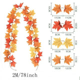 200CM Autumn Artificial Maple Leaf Garland Wreath Vine Home Decor Garden Halloween Windows Decoration