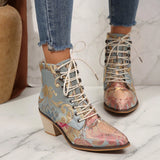 Purple and Golden Marie Antoinette Handmade Embroidered Ankle Boots