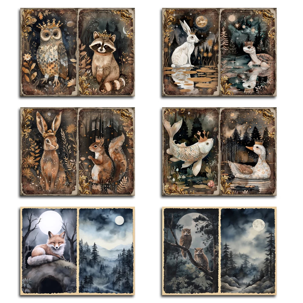 60 pieces Art Papers and Stickers Forest Crown Animals Ephemera DIY Scrapbooking Gallery Wall Set
