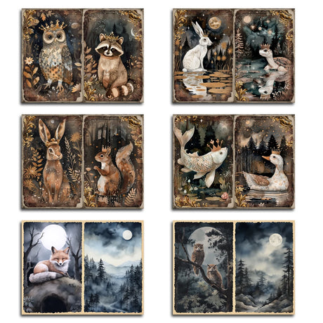 60 pieces Art Papers and Stickers Forest Crown Animals Ephemera DIY Scrapbooking Gallery Wall Set