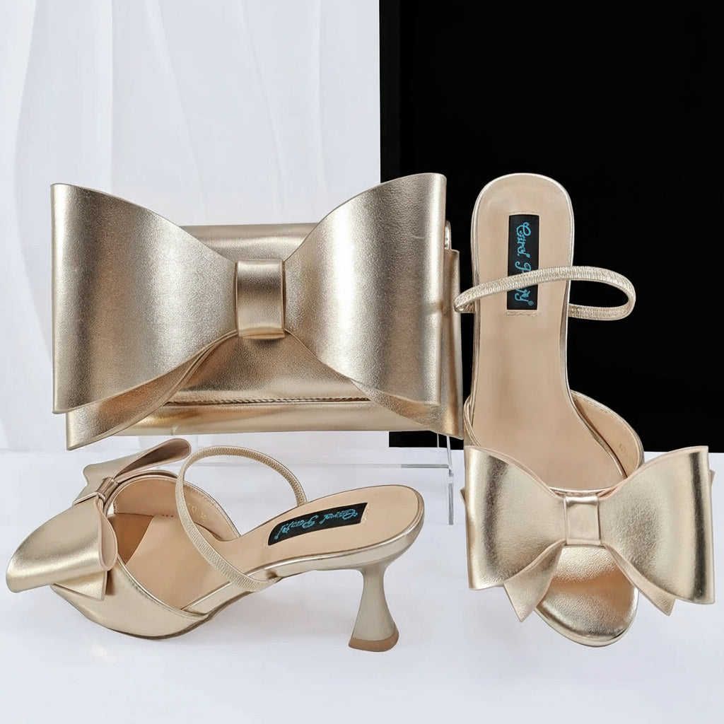 Big Butterfly Bow Pointed Toe Heel Shoes and Matching Bag Set Wedding Party Pumps