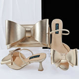 Big Butterfly Bow Pointed Toe Heel Shoes and Matching Bag Set Wedding Party Pumps