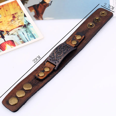 Genuine Leather Buckled Wristband Bracelet For Men Handmade Adjustable Wrist Cuff