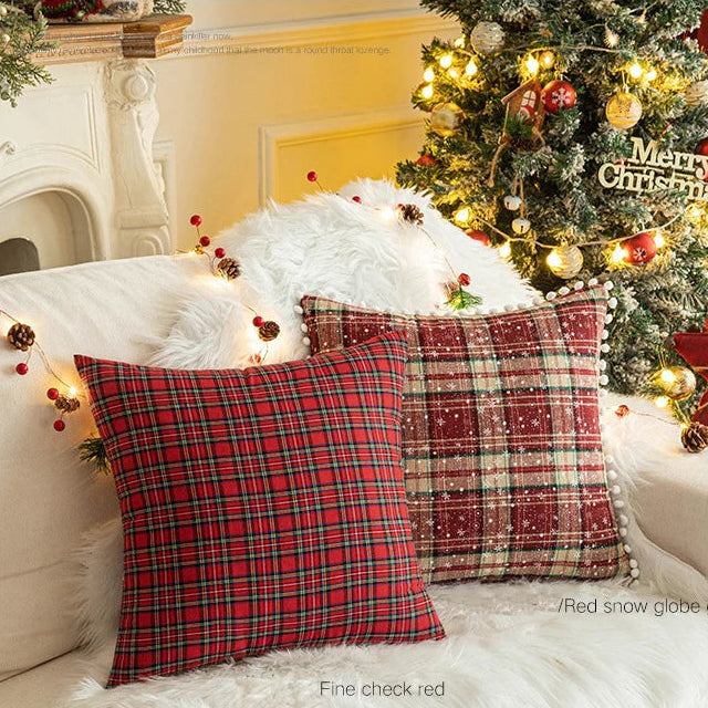 Christmas Plaid Cushion Pillow Covers Plush Pillows for Couch Sofa Living Room Decoration Nordic Home Decor