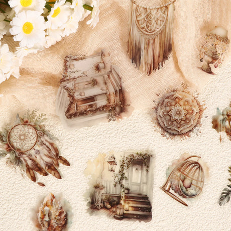 48 pieces PET and Art Paper Waterproof Transparent Boho Stickers for DIY Crafts,Scrapbooking Junk Journals
