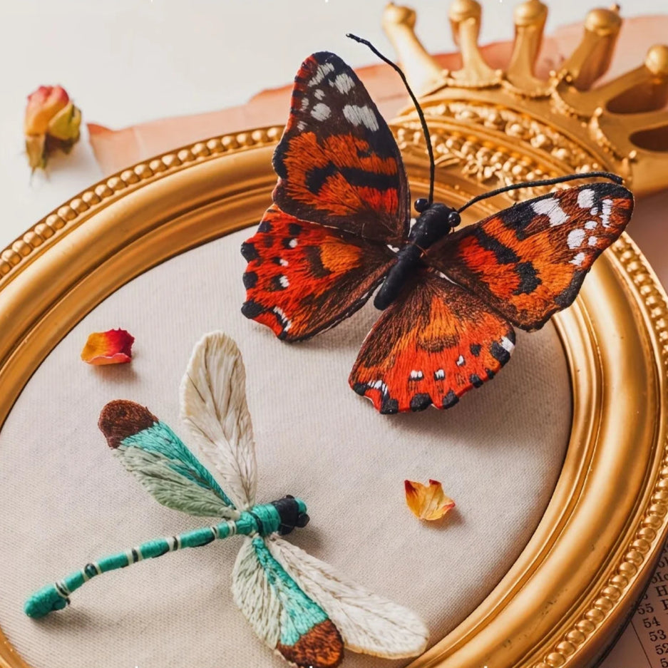 DIY Embroidered Insect Series Fabric Brooches Butterfly Ladybug Dragonfly Bee Craft Project