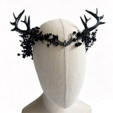 Handmade Black Antler Crown Gothic Woodland Headpiece Halloween Costume