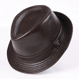 Genuine Leather Cowhide Short Brim Black/Brown Hat