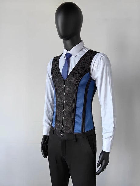 Vintage Circus Men's Boned Waistcoat Corset Vest Lace Up Burlesque Performance Stage Costume