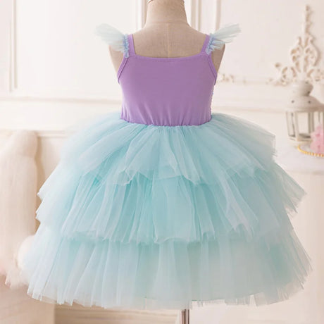 Girl's Shell Pearl Sequin Tulle Mermaid Cake Layer Party Dress