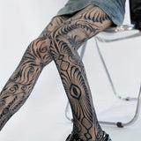 Purple Punk Stockings Eye Rose Lace Spider Web Pantyhose