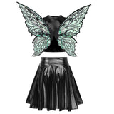 Festival Fairy Cosplay Costume Sleeveless Crop Top, High Waist Flared Skirt And Butterfly Wings Set