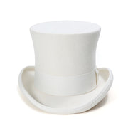 18cm Tall White Wool Felt Top Hat Satin Lined