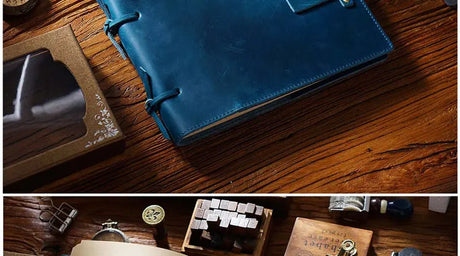 Stitched Genuine Leather Notebook 6 Colours Handmade Journal with Lock Blank Kraft Paper 200 Pages Sketchbook