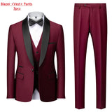 Mens Tuxedo Three Piece Suit Blazer with Trousers and Vest