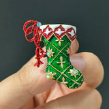 Green Christmas Stocking  Enamel Brooch