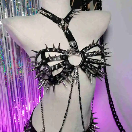 Spike Rivet Studded Goth Punk Rock Grunge Revival Skull Chest Harness
