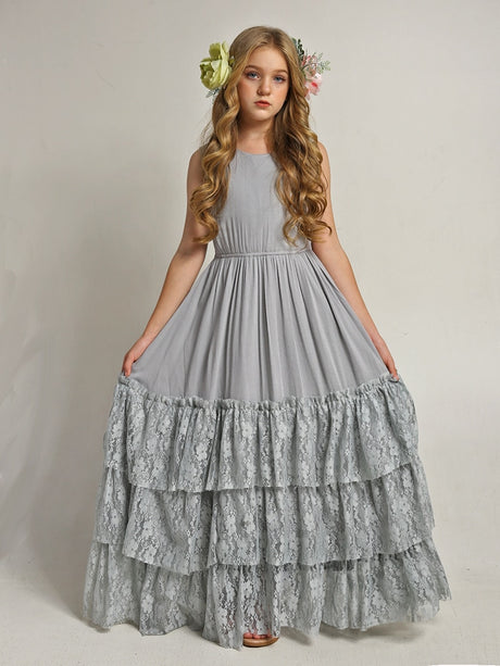 Girls Maxi Lace Chiffon Photoshoot Dresses For 3-15 Years