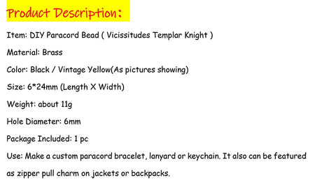 Vicissitudes Templar Knight Brass Crusader Armor Paracord Beads Lanyard Dreadlock Beard Bead