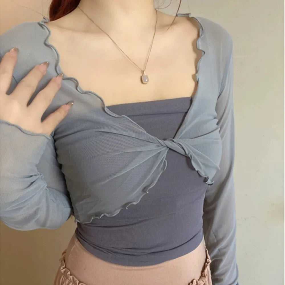 Mesh Dance Tops Bolero Shrug Tie Front
