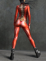Women Red Alien Jumpsuit Printed Bodysuits Halloween Party Cosplay Costume
