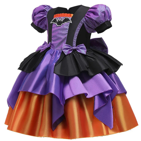 Halloween Bat Cosplay Purple Orange Witch Dress for Girls Children's Costumes