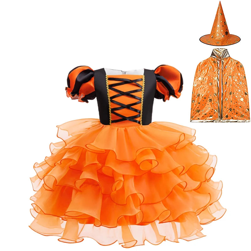 Orange Witch Halloween Cosplay Tiered Cake Dress