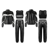 Girls Hip-hop Dance Outfit Streetwear Racer Back Tank Crop Top + Long Sleeve Jacket + Pants 3Pcs/Set