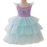 Girl's Shell Pearl Sequin Tulle Mermaid Cake Layer Party Dress