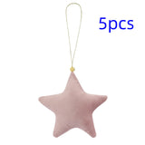5pcs Christmas Velvet Star Ornaments Xmas Tree Hanging Decorations
