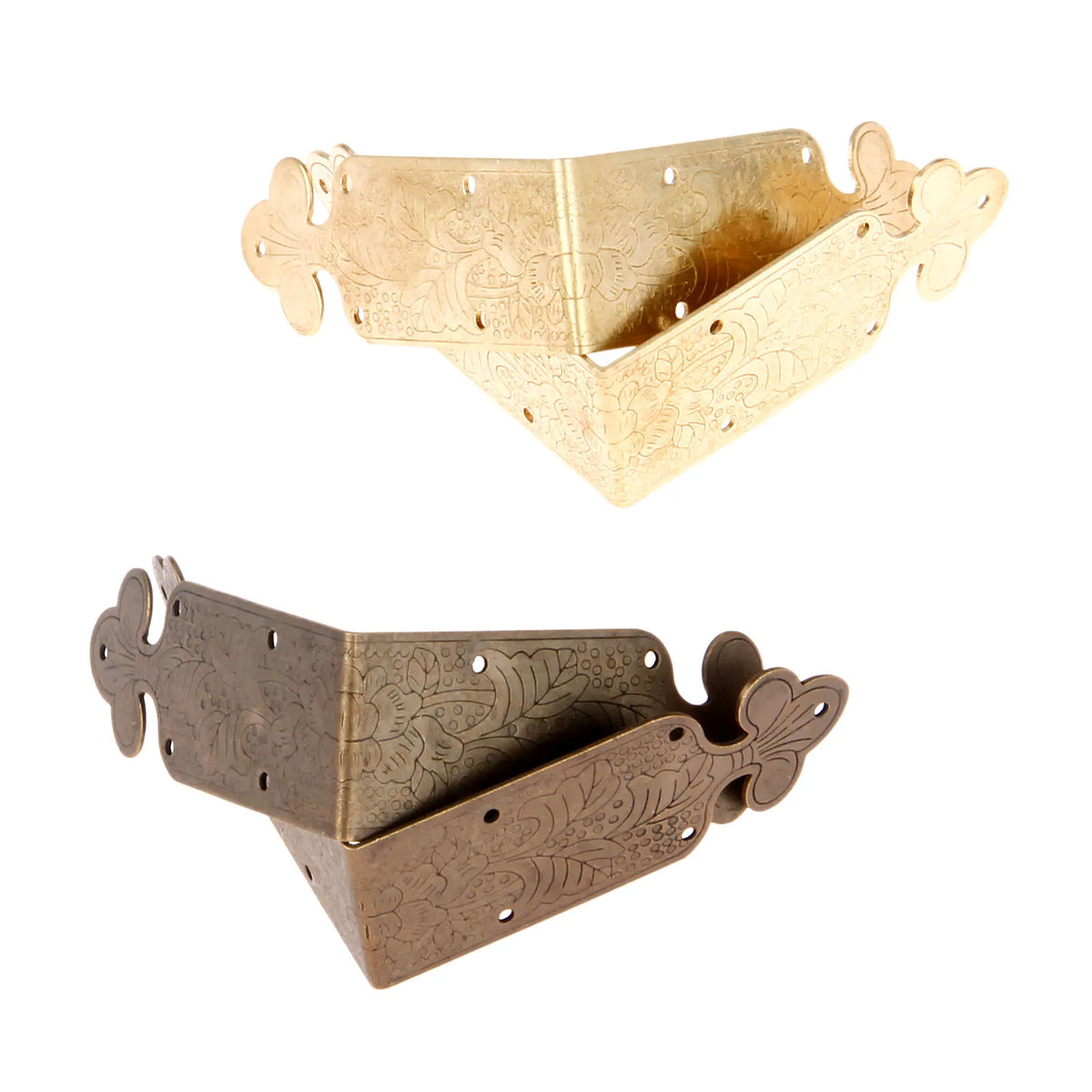 Set of Four Metal Corner Brackets Gold Bronze Photo Frame Furniture Protector + Nails