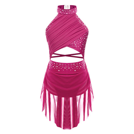 Girls Dance Performance Rhinestone Fringed Dress Figure Ice Skating Dancewear