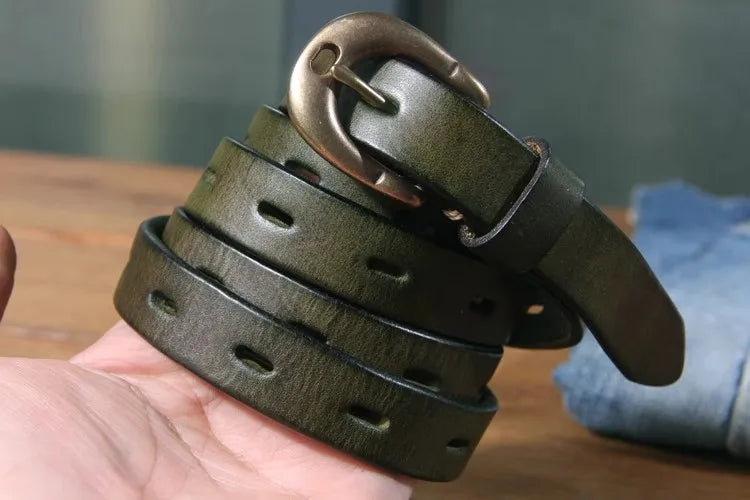 Maggy's Genuine Leather Women's Belt Pure Copper Button