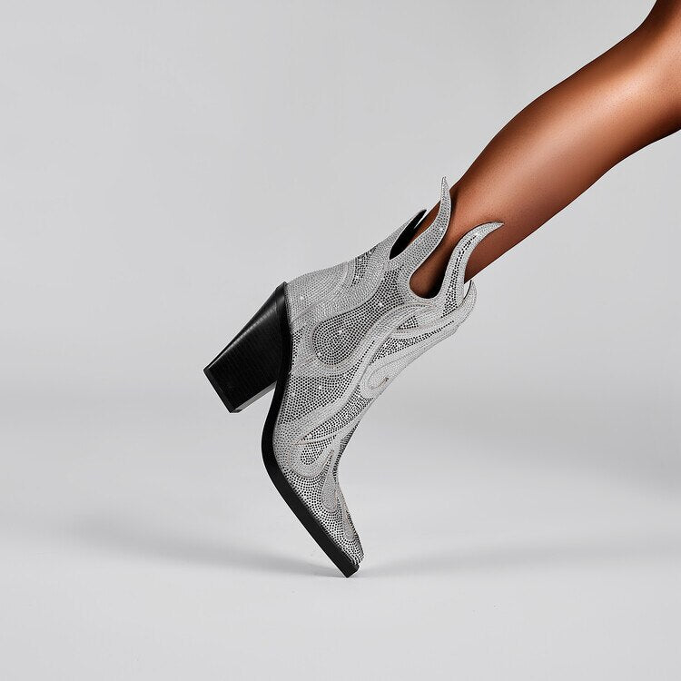 Flamin' Awesome Rhinestone Ankle Boots