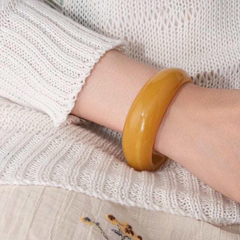 Smooth Round Acrylic Cuff Bangles Vintage Style Jelly Coloyr Smudging Wide Resin Bracelets