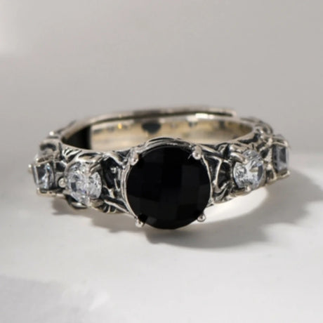 Eternal Night Forest S925 Sterling Silver Ring Agate Zircon