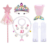 Mermaid Accessories Gloves Wand Crown Jewellery Set Wig Necklace Braid Cosplay Halloween Birthday Party