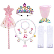 Mermaid Accessories Gloves Wand Crown Jewellery Set Wig Necklace Braid Cosplay Halloween Birthday Party