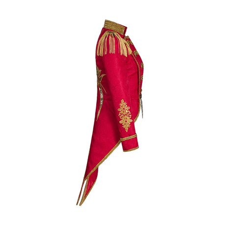 Ringmaster Jacket Regency Queen Red Fringed Military Tuxedo Women Gothic Steampunk Victorian Officer Uniform Coat