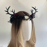 Handmade Black Antler Crown Gothic Woodland Headpiece Halloween Costume