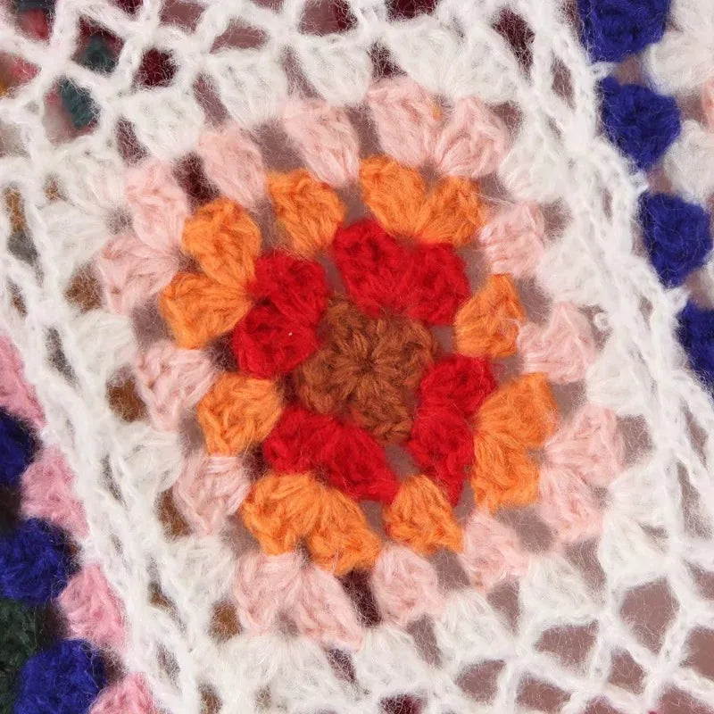 Granny Square Hand Crochet Mohair Hooded Long Cardigan