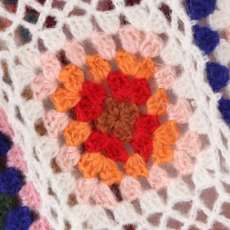 Granny Square Hand Crochet Mohair Hooded Long Cardigan