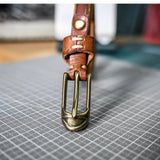 Shallee's Genuine Leather Women's Belt Pure Copper Button Western Cowboy Style