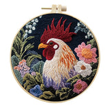 Rooster Embroidery Kit with Flowers for Beginners Needles Embroidery Thread DIY Craft