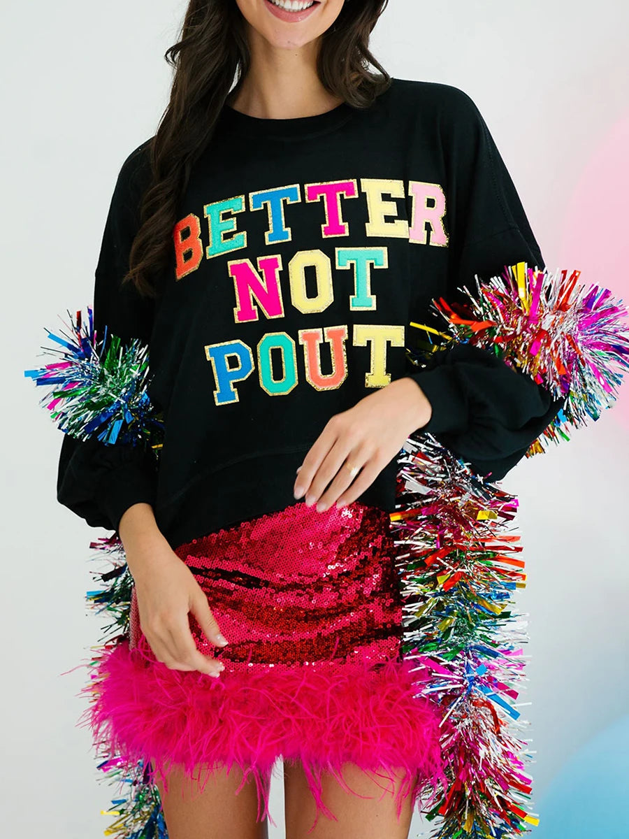 Better Not Pout Sweatshirt Sparkly Rhinestone Christmas Sweater