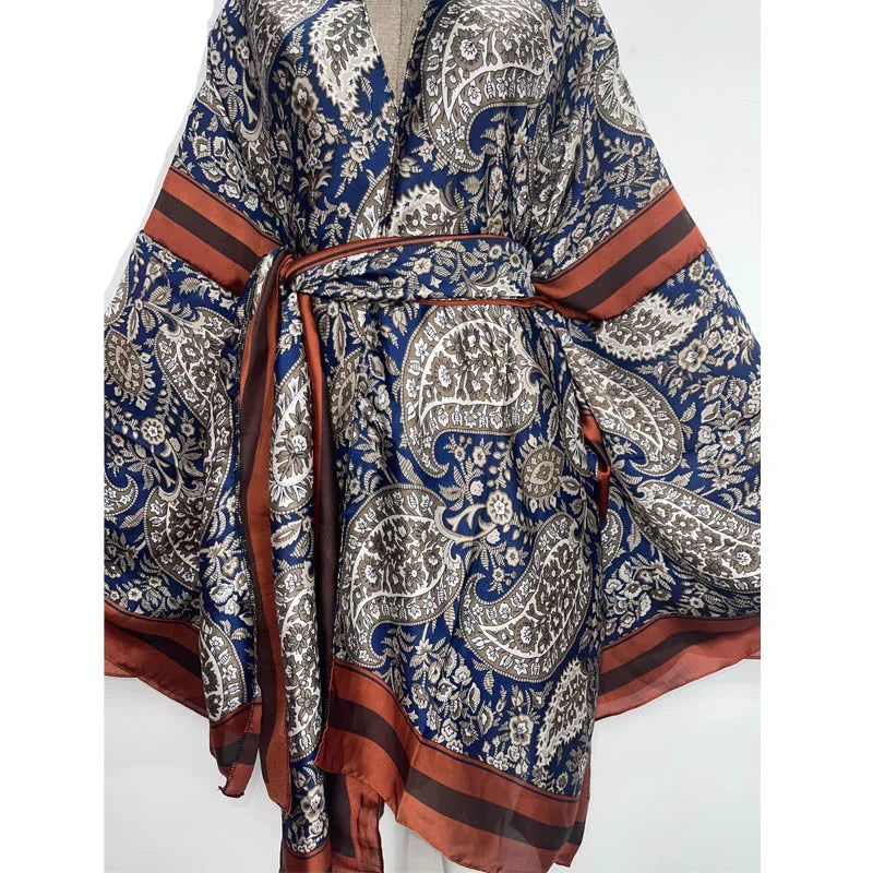 Hanny's Paisley Bohemian Belted Kimono Wrap Dress