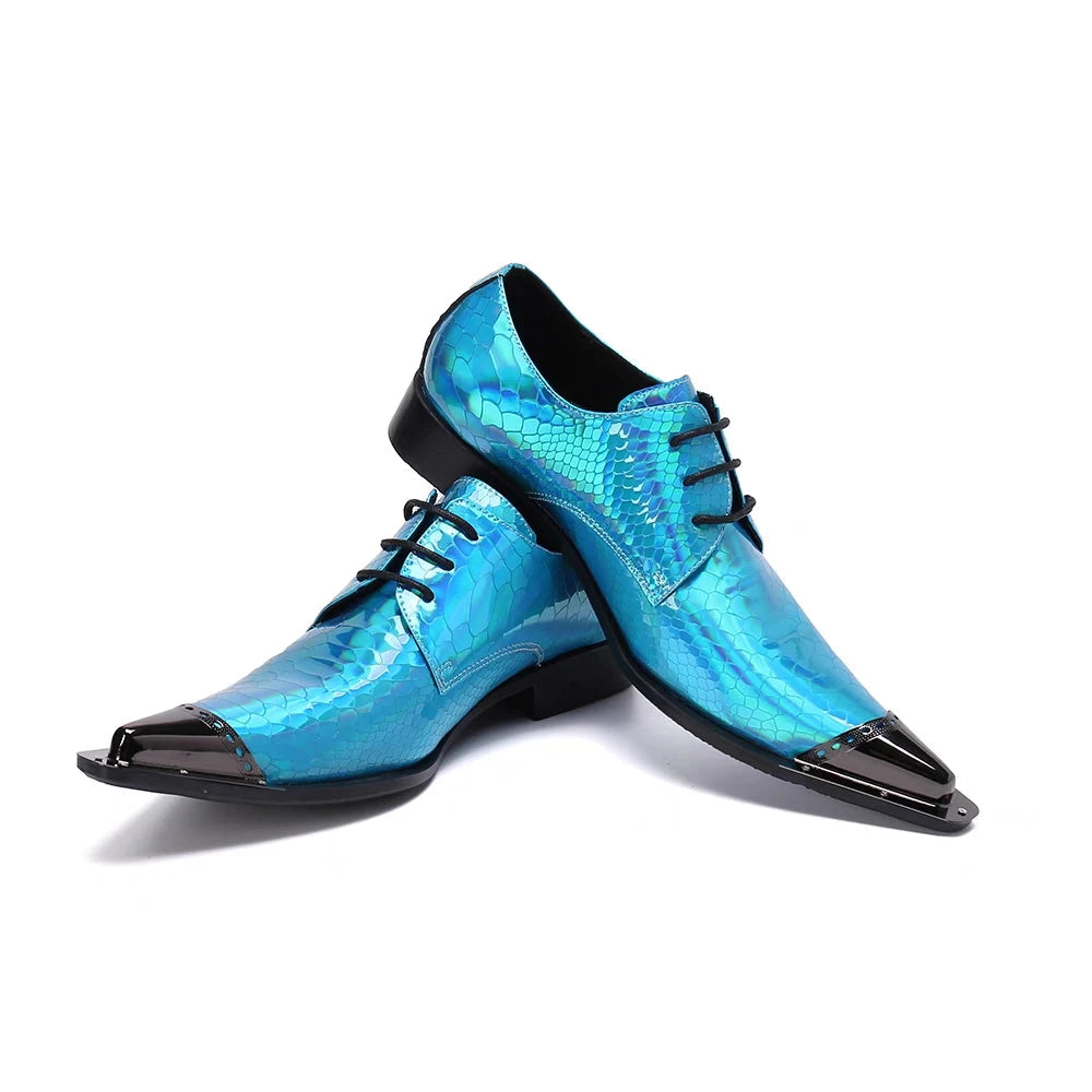 Crystal Blue Waters Real Leather Mens Oxford Pointed Toe Dress Shoes