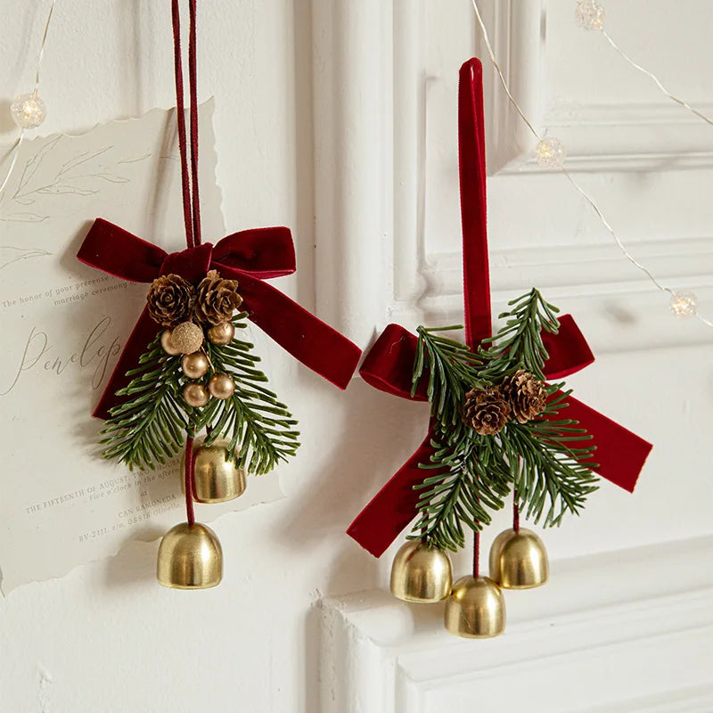 Velvet Bows, Jingle Bells & Pinecones Ornaments Christmas Hanging Decor